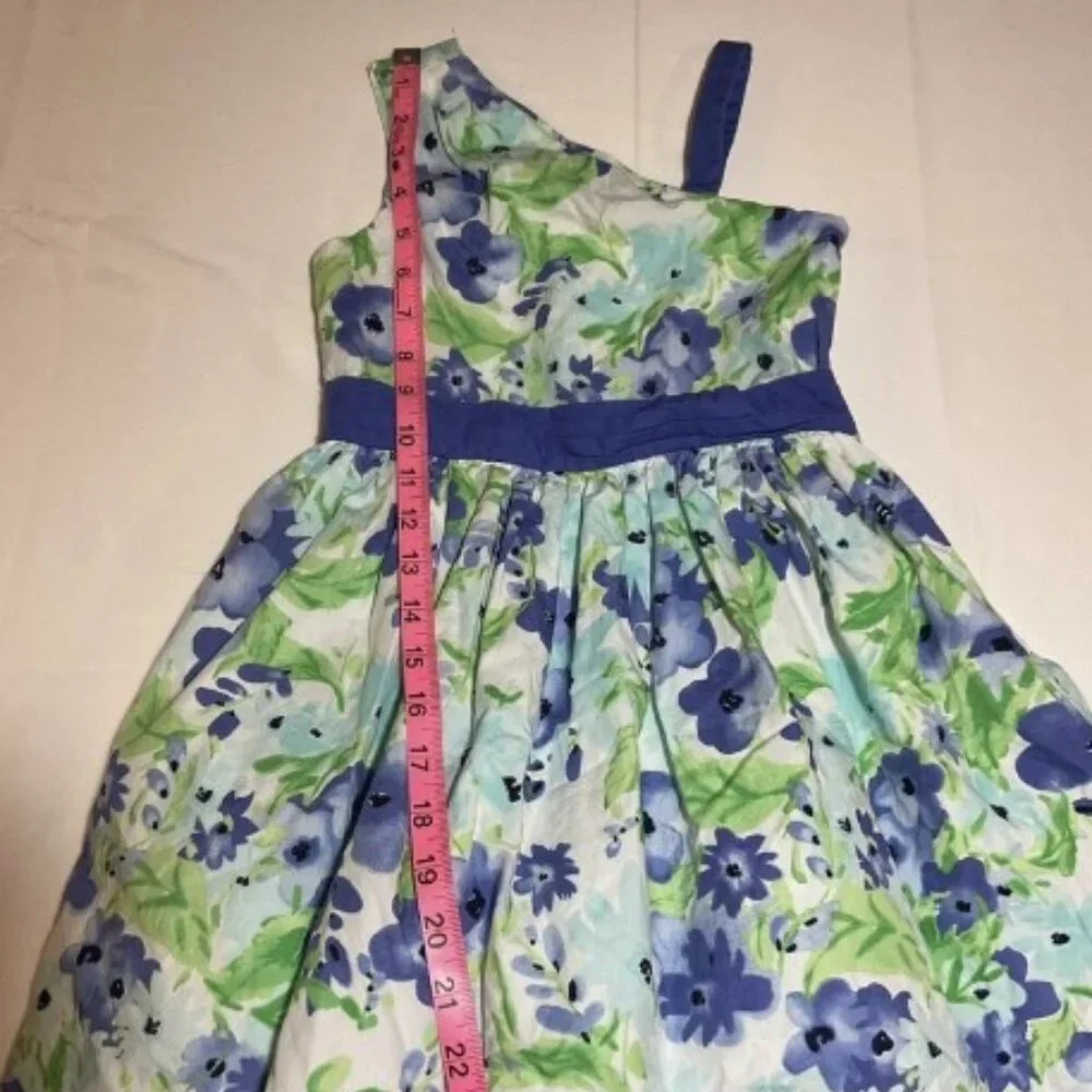 Dressed Up by Gymboree Girls 6 Blue Green Floral One Shoulder Dress Formal